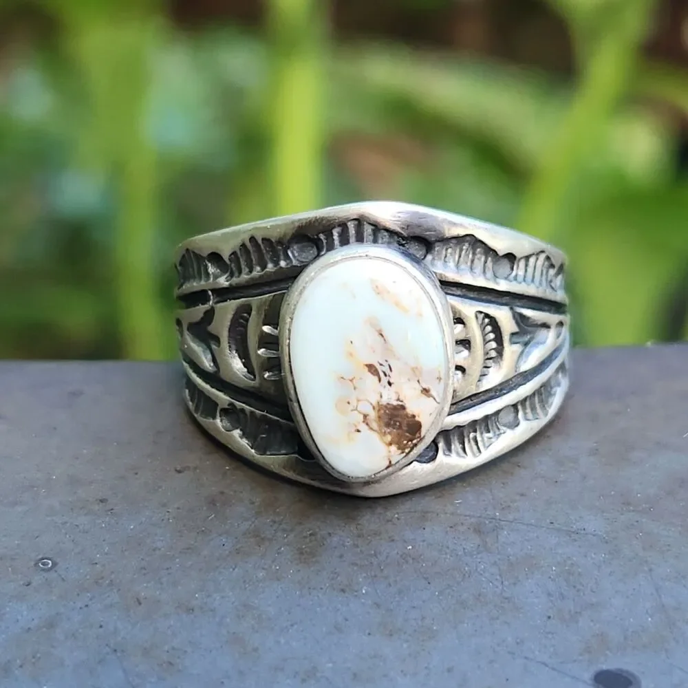 US Nevada Dry Creek Turquoise Ring Navajo handmade signed Melvin Francis szs 10